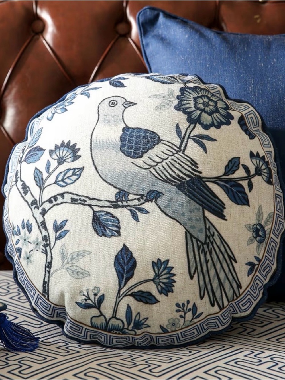 Blue Bird Round Decorative Pillow Covers